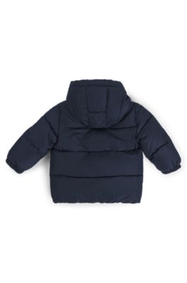 Kids' water-repellent padded jacket with logo print, Dark Blue