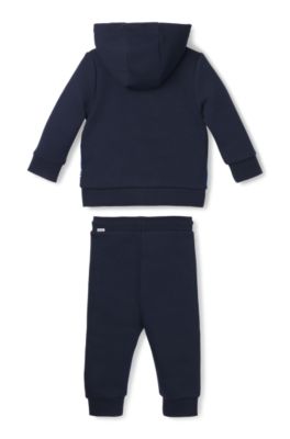 Kids' tracksuit with color-blocking and logo prints, Dark Blue