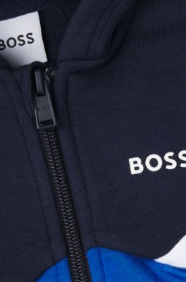 Kids' tracksuit with color-blocking and logo prints, Dark Blue