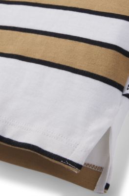 Kids' long-sleeved polo shirt with stripes and logo, White