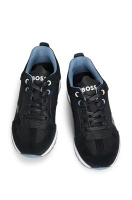 Kids' trainers in mixed materials with leather trims, Black