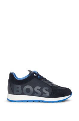 Kids' trainers in mixed materials with leather trims, Dark Blue