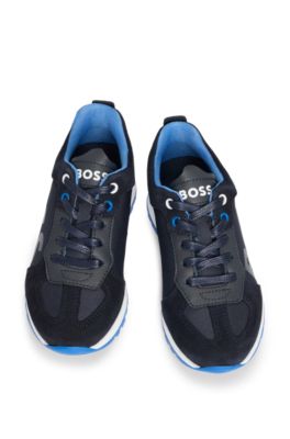 Kids' trainers in mixed materials with leather trims, Dark Blue