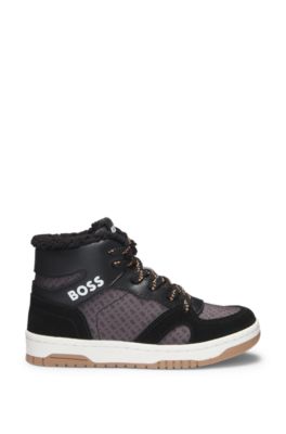 Kids' trainers in mixed materials with faux-shearling lining, Black