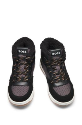 Kids' trainers in mixed materials with faux-shearling lining, Black