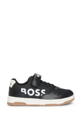 Kids' trainers in mixed materials with logo details, Black