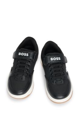 Kids' trainers in mixed materials with logo details, Black