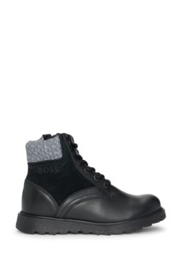 Botas de piel para ni&ntilde;os con forro de piel de cordero sint&eacute;tica, Negro