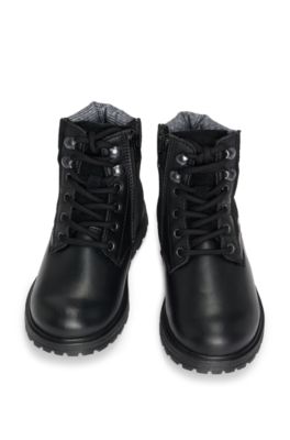 Botas de piel para ni&ntilde;os con forro de piel de cordero sint&eacute;tica, Negro