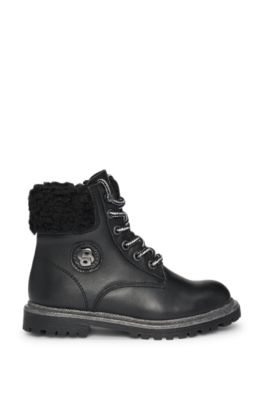 Botas de piel para ni&ntilde;os con monograma Double B, Negro
