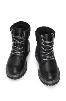 Botas de piel para ni&ntilde;os con monograma Double B, Negro