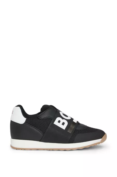 Kids' trainers in leather and mesh with logo elastic