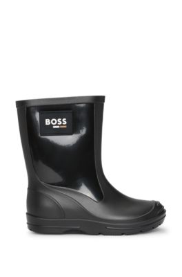 Botas de lluvia para ni&ntilde;os con etiqueta con logo a rayas de la marca, Negro