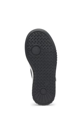 Kids' mixed-material trainers with leather and waxed canvas, Black