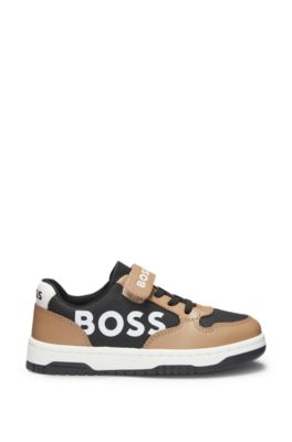 Kids' mixed-material trainers with leather and waxed canvas, Black