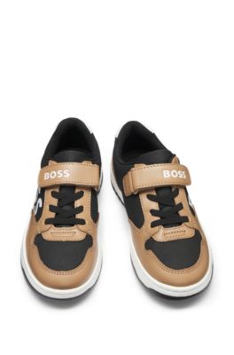 Kids' mixed-material trainers with leather and waxed canvas, Black