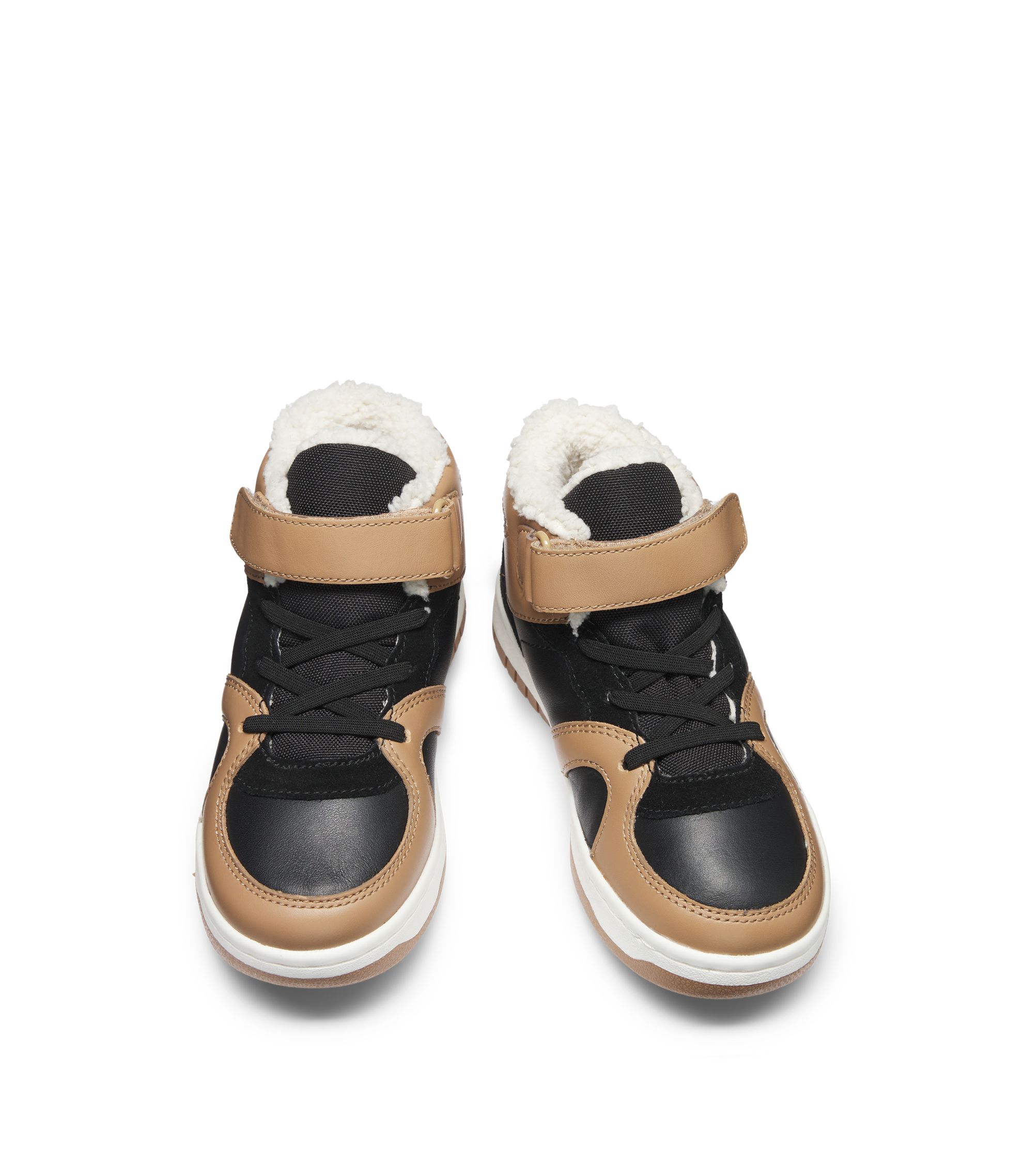 BOSS - Kids' high-top trainers with leather and canvas - Brown