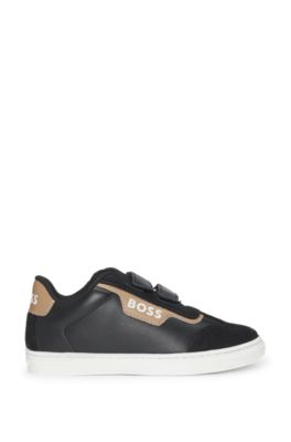 Kids' trainers in leather and mesh, Black