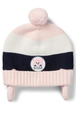 Baby beanie hat in cotton with red-panda badge, light pink