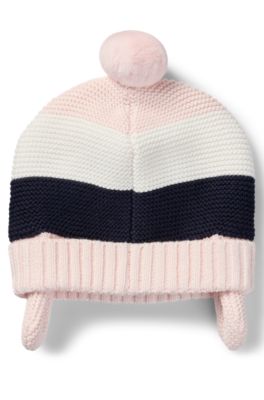 Baby beanie hat in cotton with red-panda badge, light pink