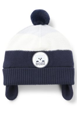 Baby beanie hat in cotton with red-panda badge, Dark Blue