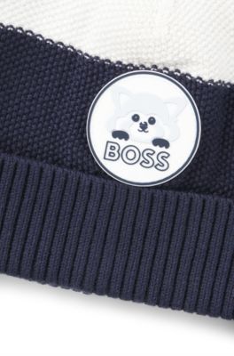 Baby beanie hat in cotton with red-panda badge, Dark Blue