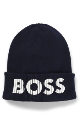 Gorro de punto de algod&oacute;n para ni&ntilde;os con logo de efecto de goma, Azul oscuro