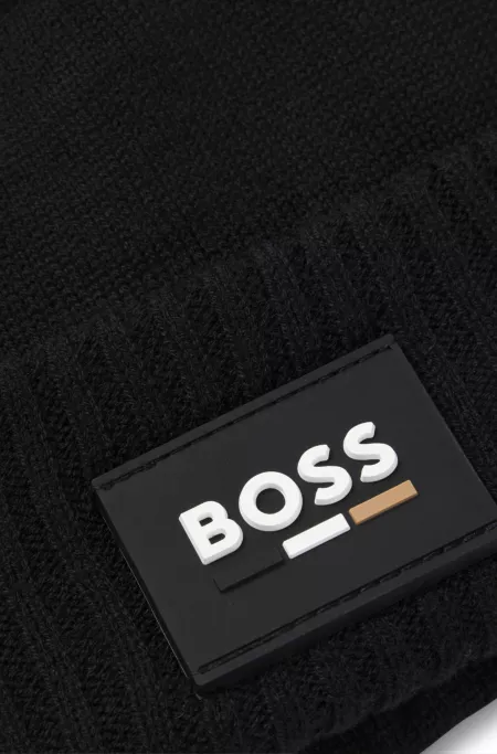 Kids' beanie hat with silicone logo label