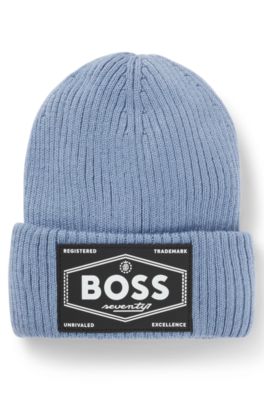 Gorro de punto para ni&ntilde;os con insignia de logo y forro de imitaci&oacute;n de piel, Azul
