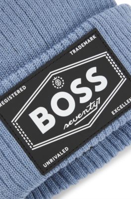 Gorro de punto para ni&ntilde;os con insignia de logo y forro de imitaci&oacute;n de piel, Azul