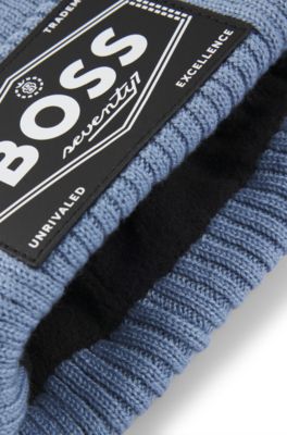 Gorro de punto para ni&ntilde;os con insignia de logo y forro de imitaci&oacute;n de piel, Azul