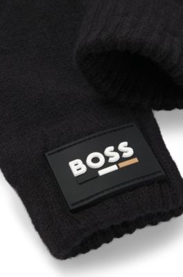 Kids' black gloves with logo detail, Black