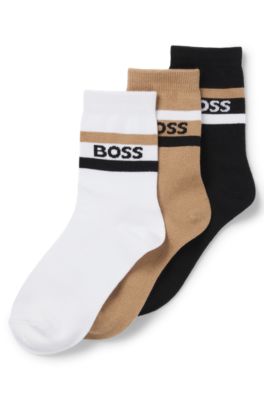 Kids' three-pack of socks with stripes and logo, Assorted-Pre-Pack