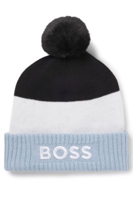 Kids' multicolored beanie hat with pom pom, Blue