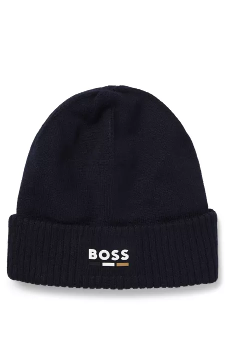 Kids' knitted beanie hat with rubber-effect logo