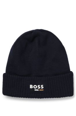 Gorro de punto en algod&oacute;n para ni&ntilde;os con logo de efecto de goma, Azul oscuro