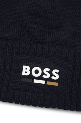 Gorro de punto en algod&oacute;n para ni&ntilde;os con logo de efecto de goma, Azul oscuro