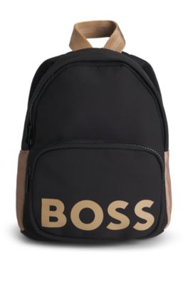 Kids' backpack in canvas with rubber-effect logo print, Black