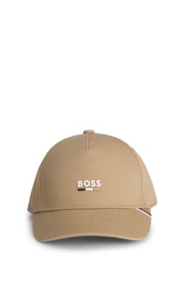 Gorra para ni&ntilde;os con rayas de la marca y logo estampado, Marr&oacute;n