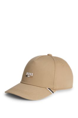 Gorra para ni&ntilde;os con rayas de la marca y logo estampado, Marr&oacute;n
