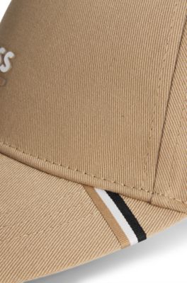Gorra para ni&ntilde;os con rayas de la marca y logo estampado, Marr&oacute;n