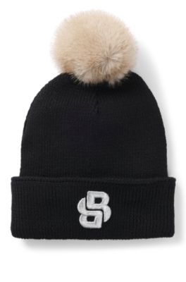 Kids' sparkle-effect beanie hat with Double B monogram, Black