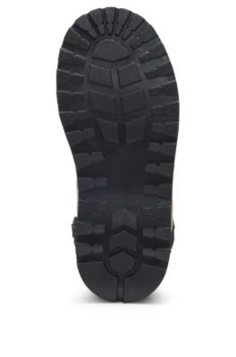 Kids' boots in leather with faux-shearling collar, Brown