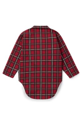 Kids' shirt dress in checked cotton with logo print, Dark Red