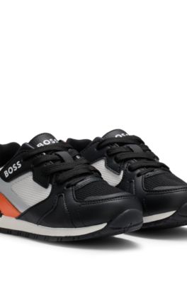 Deportivas para ni&ntilde;os en piel sint&eacute;tica y malla, Negro