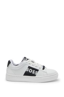 Kids' logo-print trainers in leather, White