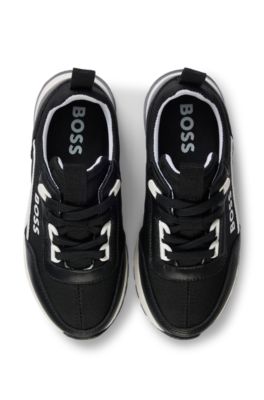 Deportivas para ni&ntilde;os en piel y lona, Negro