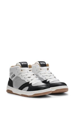 Kids' high-top trainers in suede and mesh, White