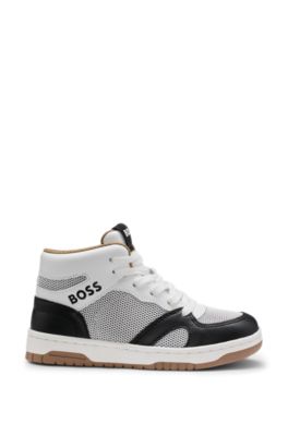 Kids' high-top trainers in suede and mesh, White
