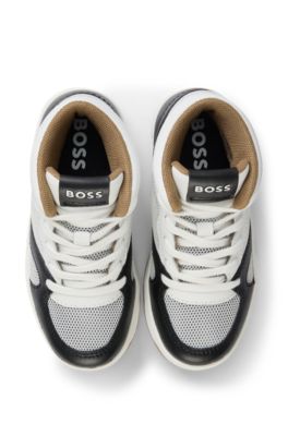 Kids' high-top trainers in suede and mesh, White